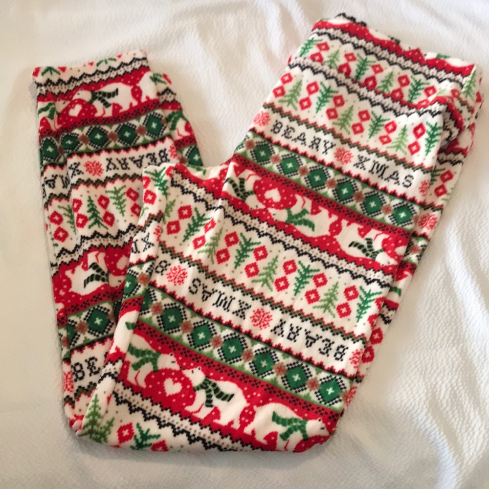 WOMEN' S CHRISTMAS BEAR HOLIDAYS JUNIORS FLEECE LEGGINGS SIZE XXL